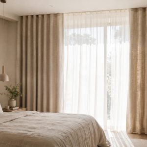 Rideaux en lin sur mesure à plis wave, tombé parfait